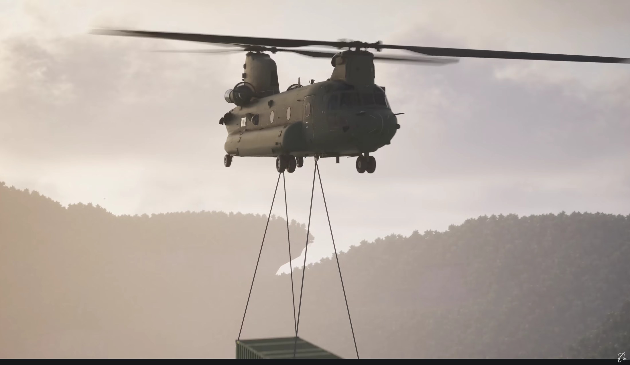 Cinematic Chinook aircraft in a dark studio